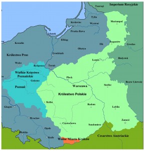 Map of Poland showing that part of the country (Congress Poland) under Russian control where the November Uprising took place