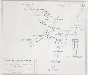 Plan of landings at Cape Hellas, 25 April 1915