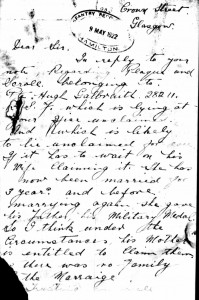 Letter from Hugh Galbraith father to Regimental Depot