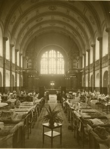 The Great Hall of Birmingham University in use as a ward during the First World War.
