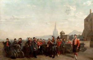 Group of the 79th Highlanders beside the Mill Mount Battery, Edinburgh Castle, 1852  by Robert Ranald McIan –  shown here by courtesy of the Trustees of The Highlanders’ Museum (Queen’s Own Highlanders Collection)., Fort George, Inverness-shire  