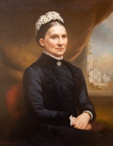 Elizabeth Jeffrey, Mrs Robert Cunningham, in old age. The church behind her left shoulder is thought to be Rutherglen Free Church built in 1850 but it is not known what connection she had with this church. *