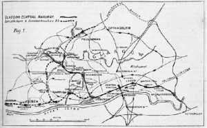 Map showing the routes of the Glasgow Central Railway and the Lanarkshire & Dumbartonshire Railway on both of which Charles worked