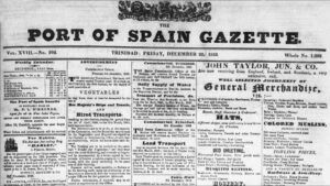 Advert for John Taylor, jun & Co in the Port of Spain Gazette December 1843