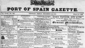 Advert for John Taylor, jun & Co in the Port of Spain Gazette December 1843