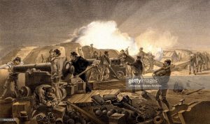 'A Hot Day in the Batteries'. Tinted lithograph after W Simpson for "Illustration of the War in the East" (London, 1855-1856). (Photo by: Universal History Archive/Universal Images Group via Getty Images)