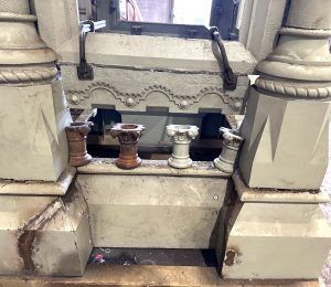 Details of The MacKenzie Monument’s parts under restoration in 2025