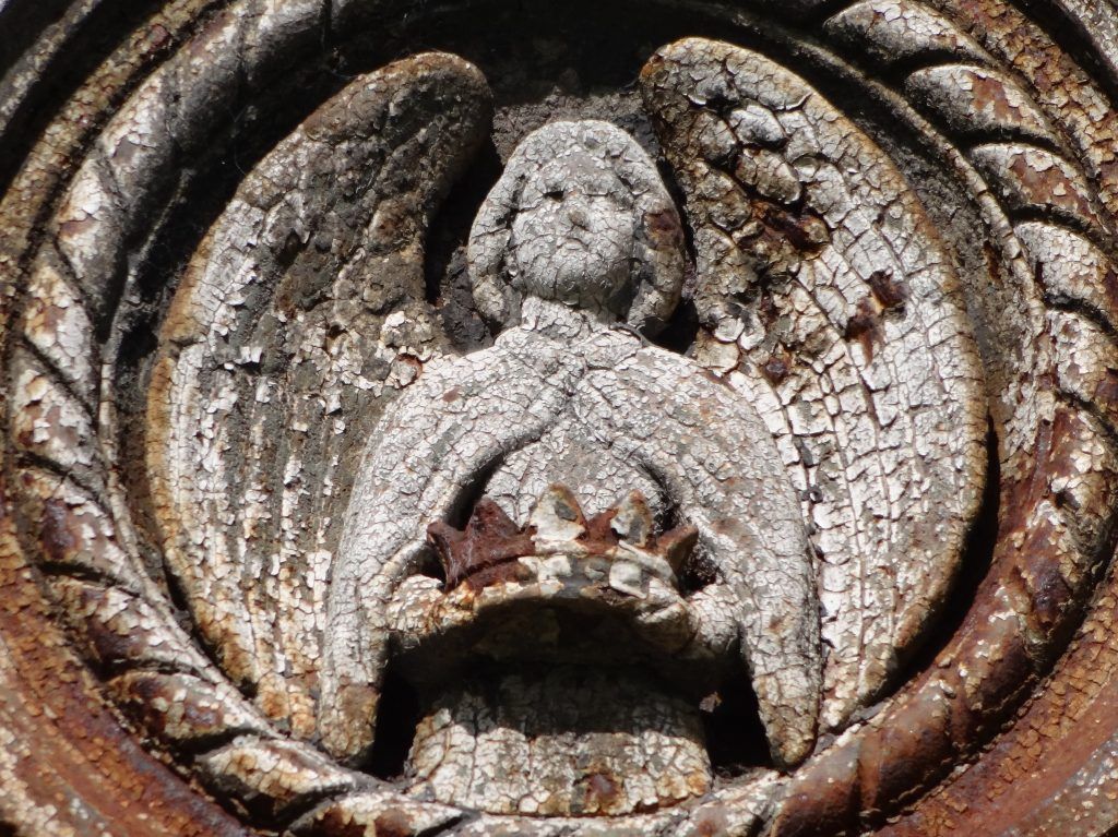 Detail showing traces of white paint on the MacKenzie monument