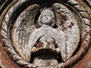 Detail showing traces of white paint on the MacKenzie monument