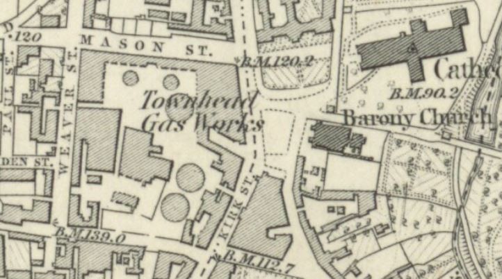 Ordnance Survey map of 1858 showing the location of the Gas Works