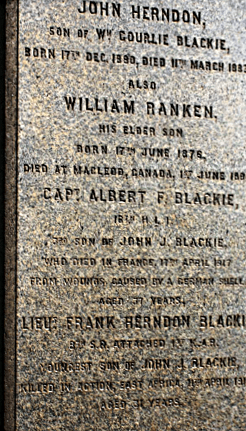 Blackie Memorial - Frank H Blackie inscription
