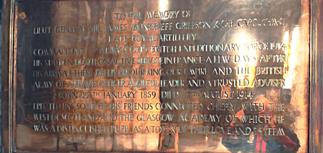 Memorial in Glasgow Cathedral to James Moncrieff Grierson