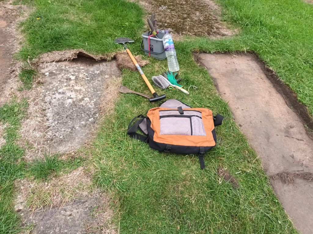 The Gowdie stone (to the left) in the Cathedral churchyard